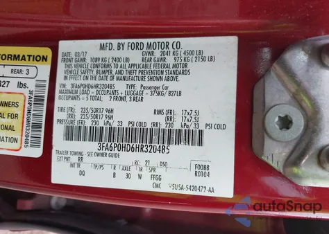 2017 Ford Fusion Se из США, поврежденный, VIN 3FA6P0HD6HR320485